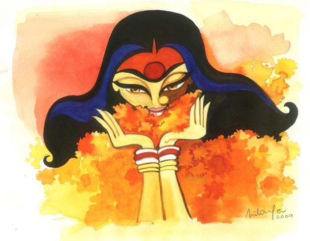Durga - Watercolor on Canvas