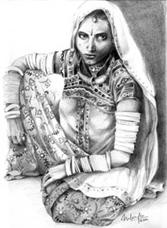 tribal woman - pencil drawing
