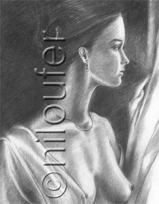 nude at the window - pencil drawing