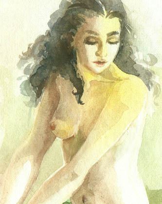 Nude in green - watercolor